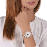 Shop Authentic Michael Kors Lilane Three Hand Mother of Pearl White Dial Rose Gold Steel Strap Watch For Women - MK4557 - Luxxuri