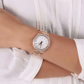  Shop Authentic Michael Kors Lilane Three Hand Mother of Pearl White Dial Rose Gold Steel Strap Watch For Women - MK4557 - Luxxuri
