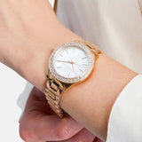 Shop Authentic Michael Kors Lilane Three Hand Mother of Pearl White Dial Rose Gold Steel Strap Watch For Women - MK4557 - Luxxuri