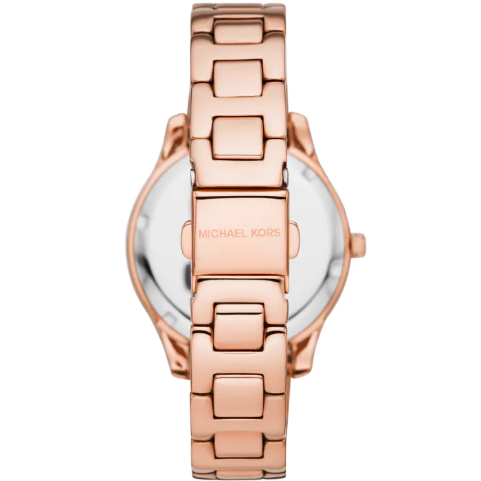  Shop Authentic Michael Kors Lilane Three Hand Mother of Pearl White Dial Rose Gold Steel Strap Watch For Women - MK4557 - Luxxuri