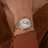  Shop Authentic Michael Kors Abbey Three-Hand Analog White Dial Gold Steel Strap Watch for Women - MK4615 - Luxxuri