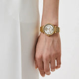  Shop Authentic Michael Kors Abbey Three-Hand Analog White Dial Gold Steel Strap Watch for Women - MK4615 - Luxxuri