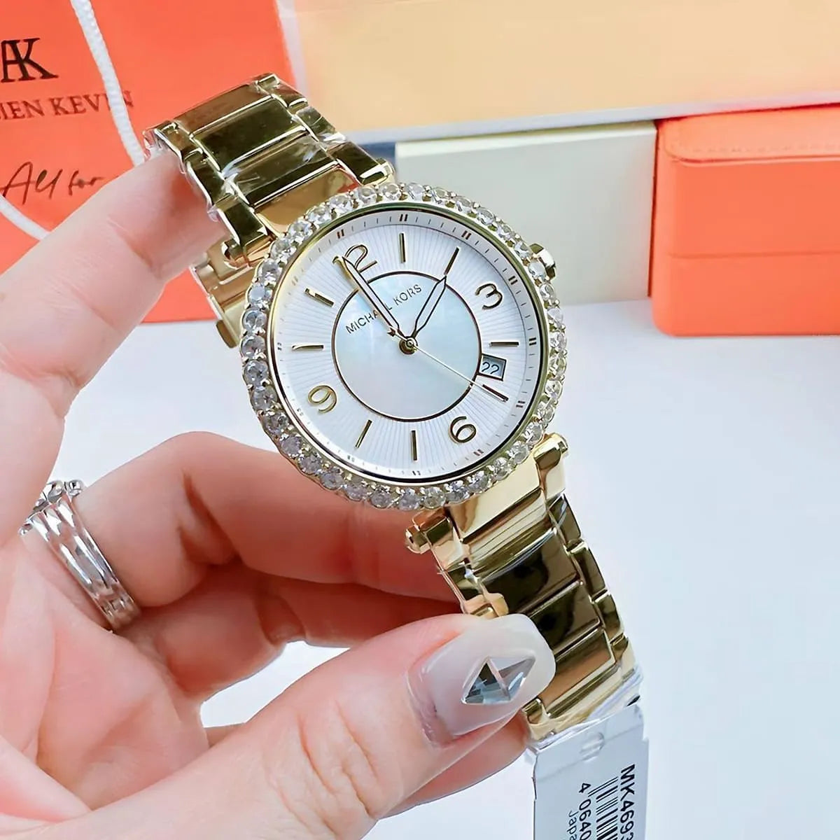  Shop Authentic Michael Kors Parker Mother of Pearl White Dial Gold Steel Strap Watch For Women - MK4693 - Luxxuri