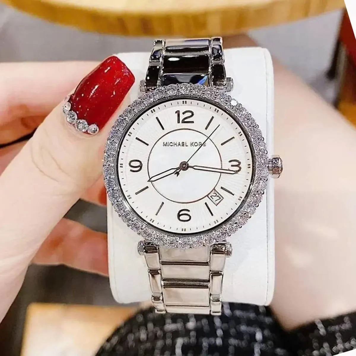  Shop Authentic Michael Kors Parker Three Hand Mother of Pearl White Dial Silver Steel Strap Watch For Women - MK4694 - Luxxuri