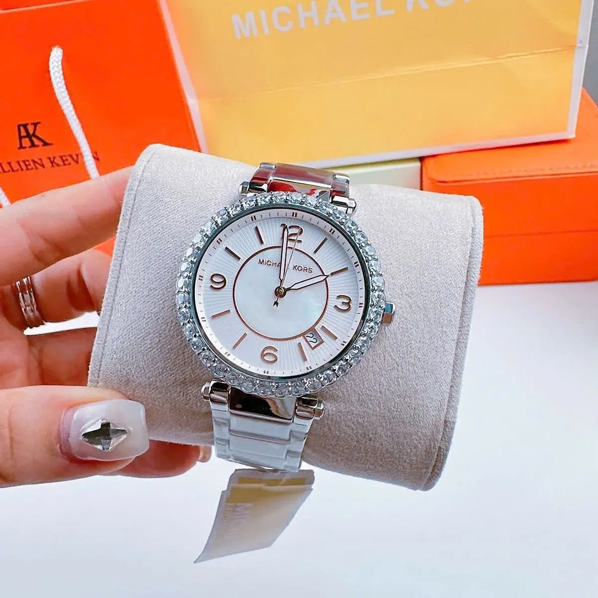  Shop Authentic Michael Kors Parker Three Hand Mother of Pearl White Dial Silver Steel Strap Watch For Women - MK4694 - Luxxuri