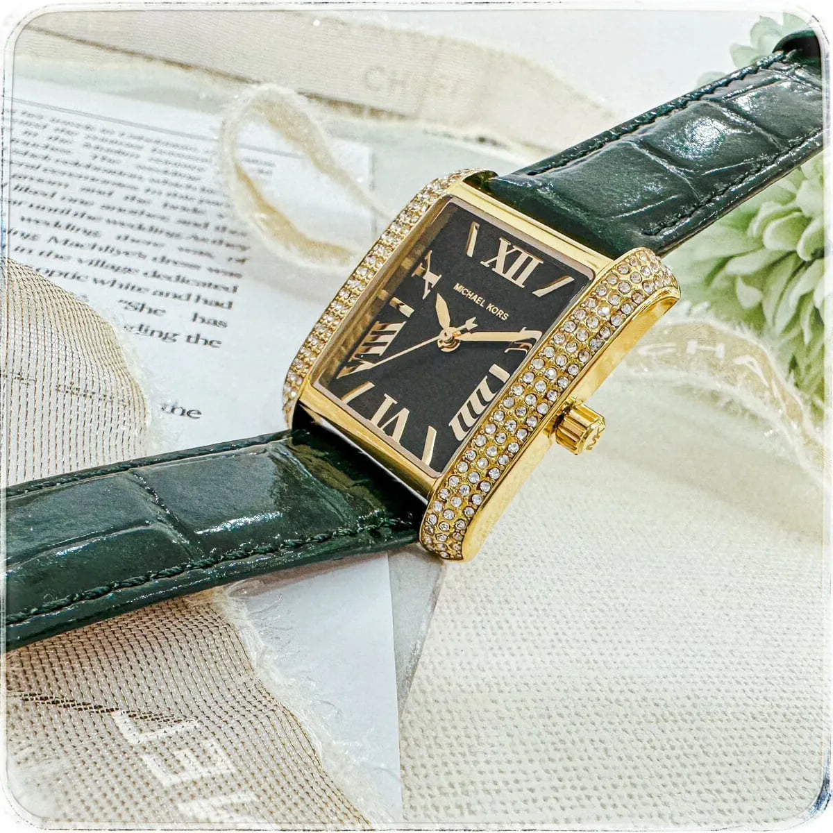  Shop Authentic Michael Kors Emery Quartz Diamonds Green Dial Green Leather Strap Watch For Women - MK4697 - Luxxuri