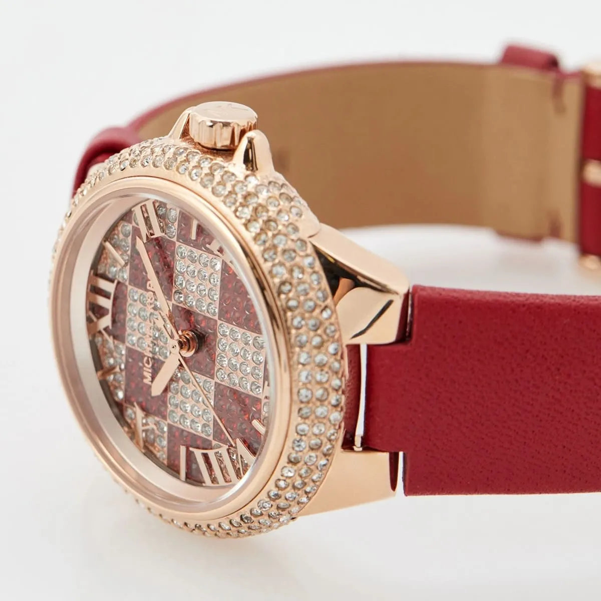 Shop Authentic Michael Kors Camille Three Hand Crystals Rose Gold Dial Red Leather Strap Watch For Women - MK4701 - Luxxuri