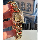  Shop Authentic Michael Kors Chain Lock Pave Gold Dial Gold Steel Strap Watch For Women - MK4711 - Luxxuri