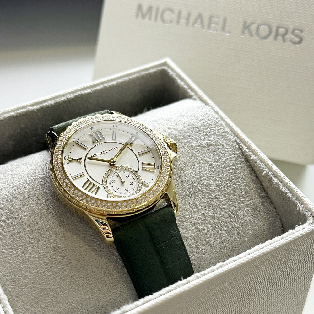  Shop Authentic Michael Kors Mini Everest Crystals White Dial Green Leather Strap Watch for Women - MK4720 - Luxxuri