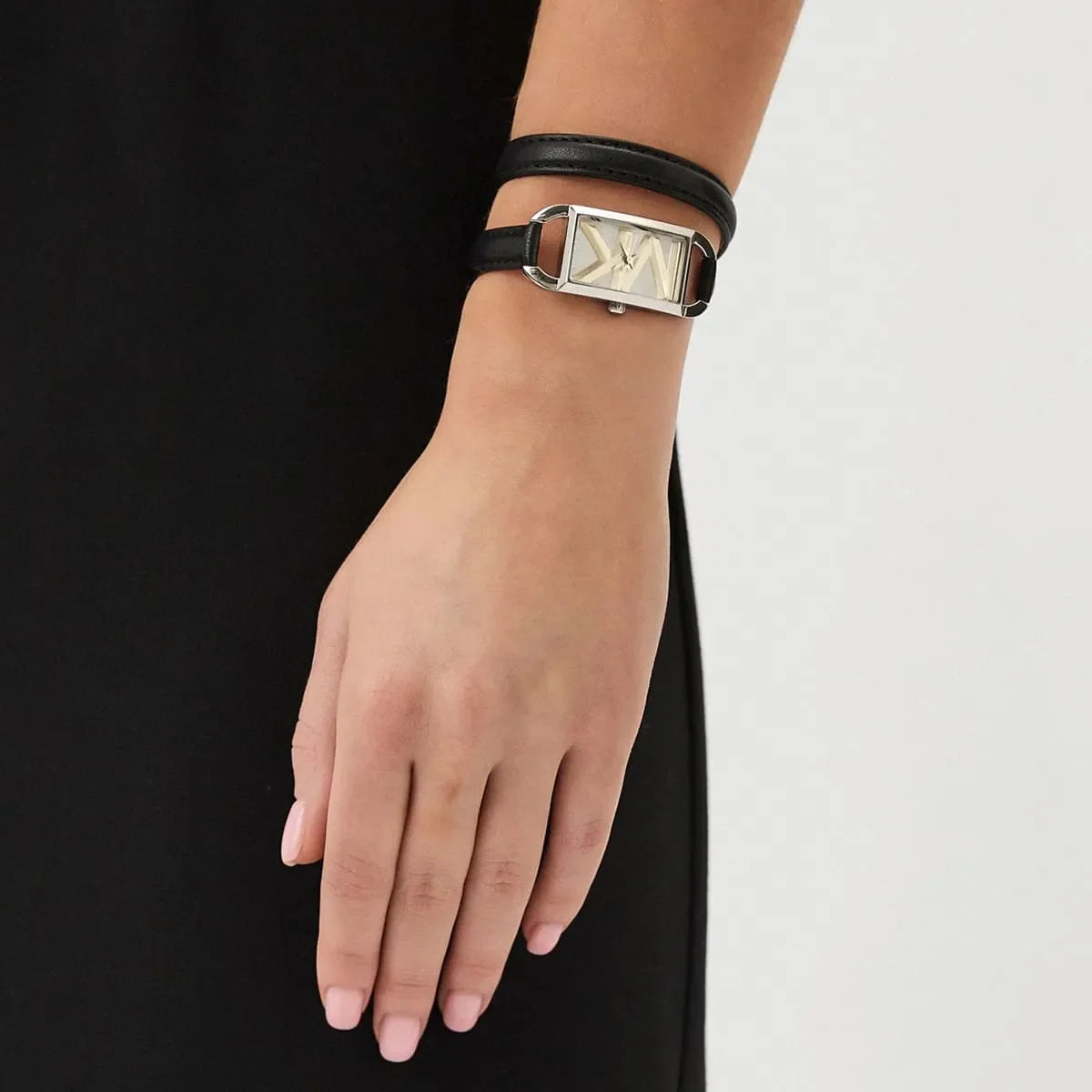  Shop Authentic Michael Kors Empire Three-Hand Silver Dial Black Leather Strap Watch For Women - MK4722 - Luxxuri