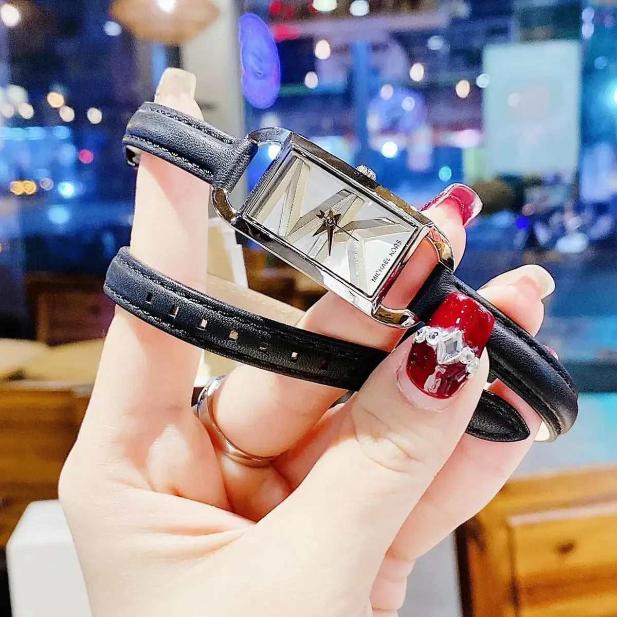  Shop Authentic Michael Kors Empire Three-Hand Silver Dial Black Leather Strap Watch For Women - MK4722 - Luxxuri