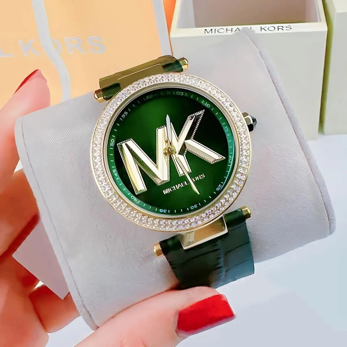  Shop Authentic Michael Kors Parker Green Dial Green Leather Strap Watch For Women - MK4724 - Luxxuri