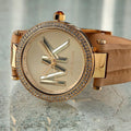  Shop Authentic Michael Kors Parker Three-Hand Gold Dial Brown Leather Strap Watch For Women - MK4725 - Luxxuri