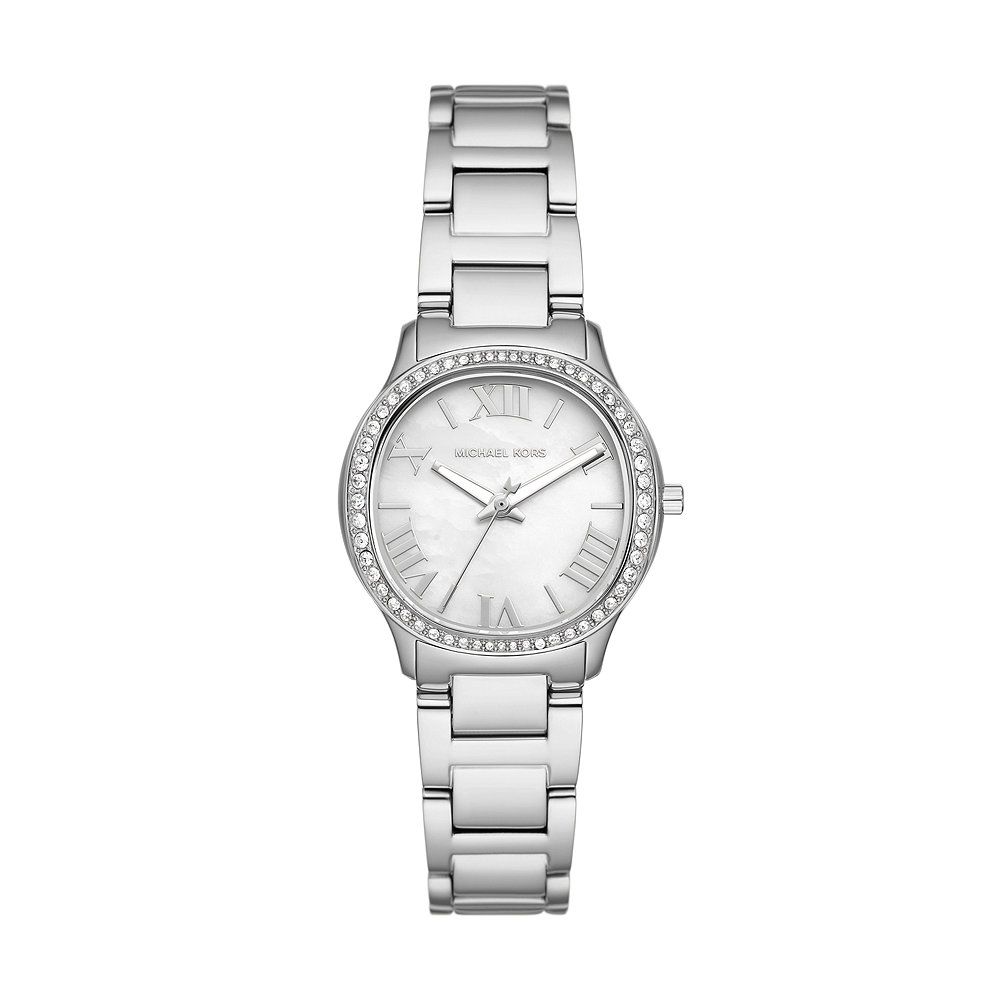  Shop Authentic Michael Kors Sage Three-Hand Mother of Pearl White Dial Silver Steel Strap Watch for Women - MK4824 - Luxxuri