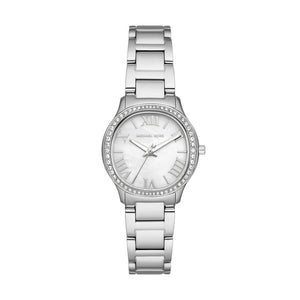  Shop Authentic Michael Kors Sage Three-Hand Mother of Pearl White Dial Silver Steel Strap Watch for Women - MK4824 - Luxxuri