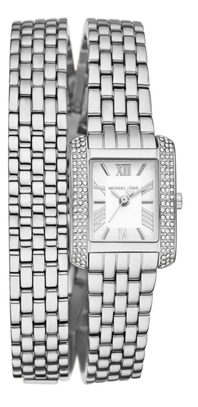  Shop Authentic Michael Kors Emery Pave Double Wrap White Dial Silver Steel Strap Watch for Women - MK4834 - Luxxuri