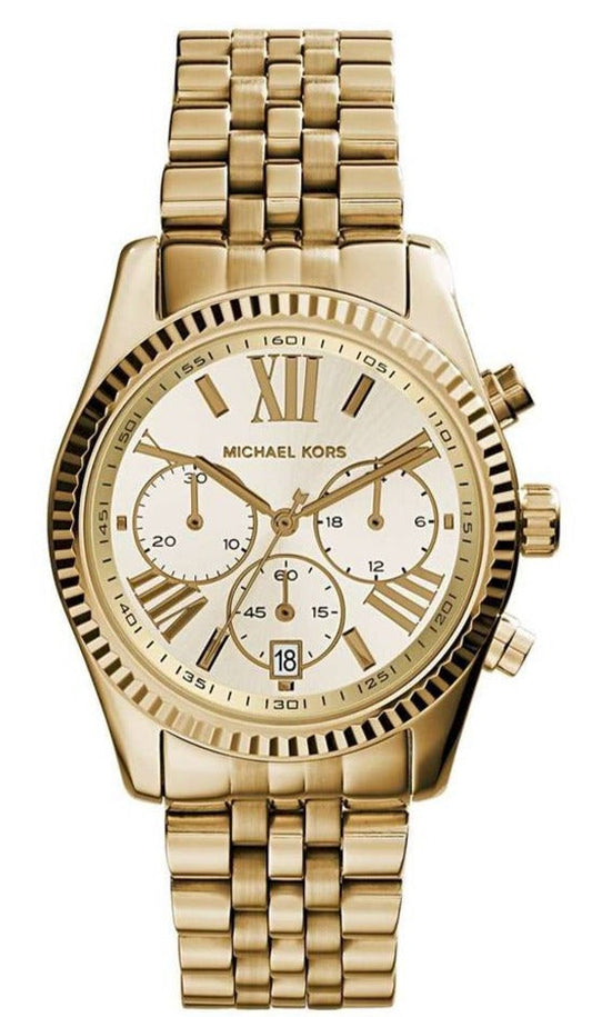  Shop Authentic Michael Kors Lexington Chronograph Gold Dial Gold Steel Strap Watch for Women - MK5556 - Luxxuri