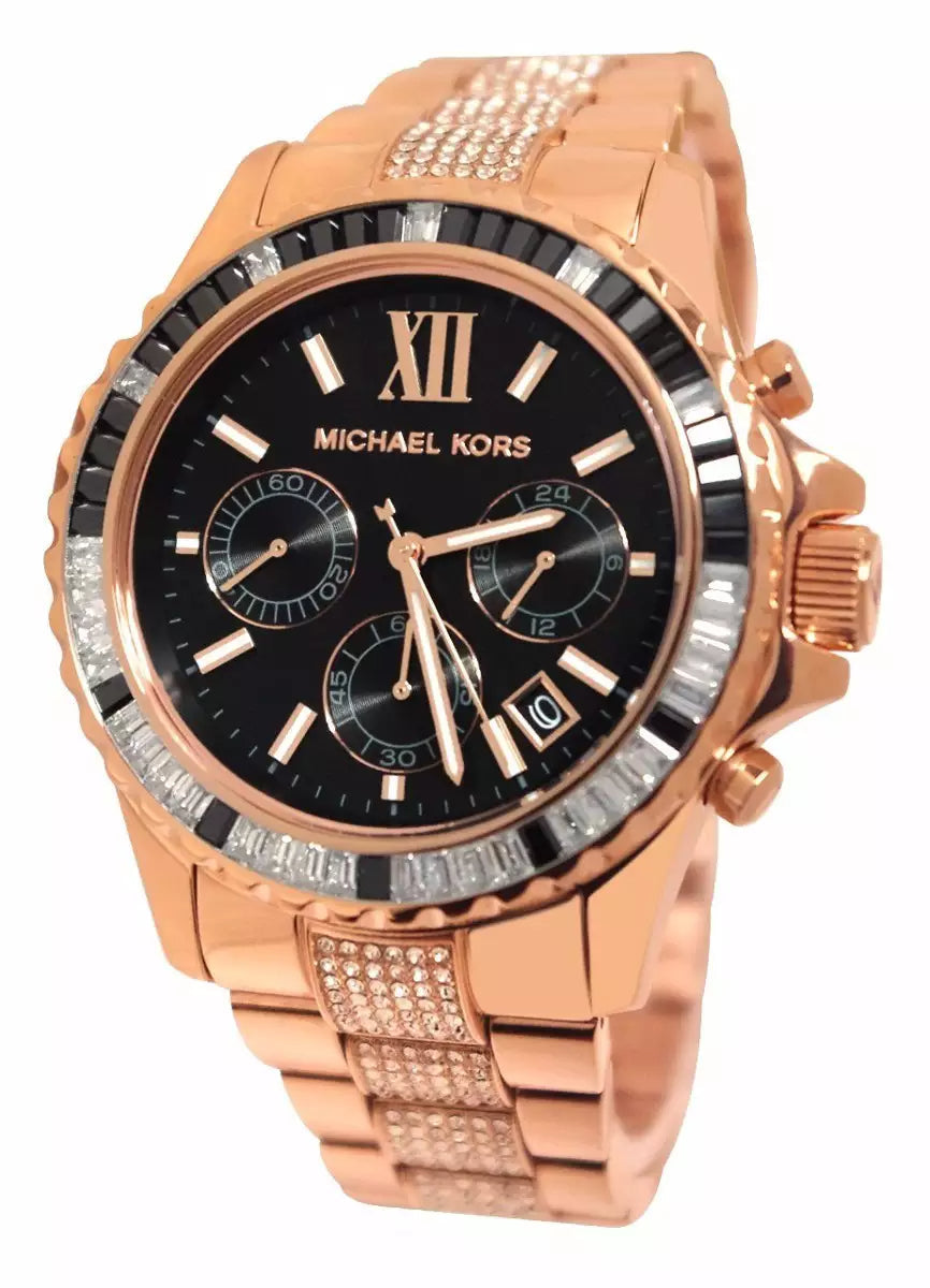  Shop Authentic Michael Kors Everest Chronograph Black Dial Rose Gold Steel Strap Watch For Women - MK5875 - Luxxuri