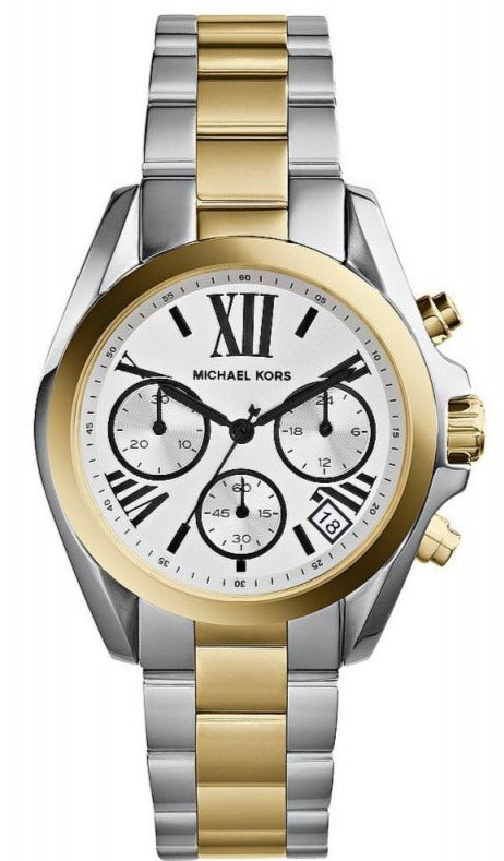  Shop Authentic Michael Kors Bradshaw Chronograph Silver Dial Two Tone Steel Strap Watch For Women - MK5912 - Luxxuri