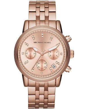  Shop Authentic Michael Kors Ritz Chronograph Rose Gold Dial Rose Gold Steel Strap Watch for Women - MK6077 - Luxxuri
