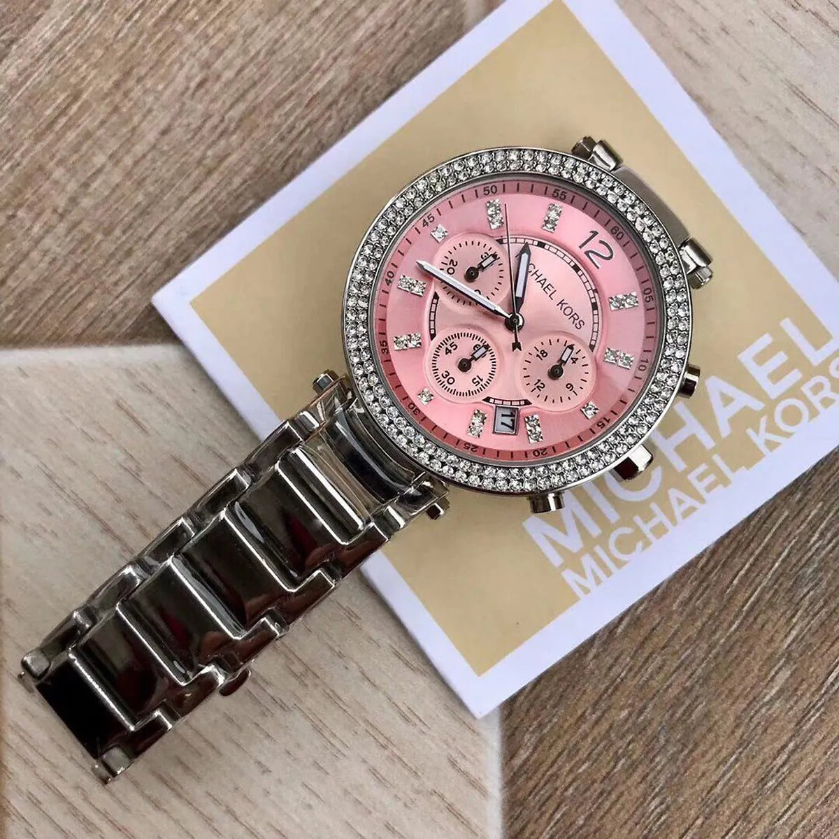  Shop Authentic Michael Kors Parker Chronograph Pink Dial Silver Steel Strap Watch For Women - MK6105 - Luxxuri