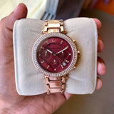  Shop Authentic Michael Kors Parker Chronograph Red Dial Rose Gold Steel Strap Watch For Women - MK6106 - Luxxuri