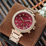  Shop Authentic Michael Kors Parker Chronograph Red Dial Rose Gold Steel Strap Watch For Women - MK6106 - Luxxuri