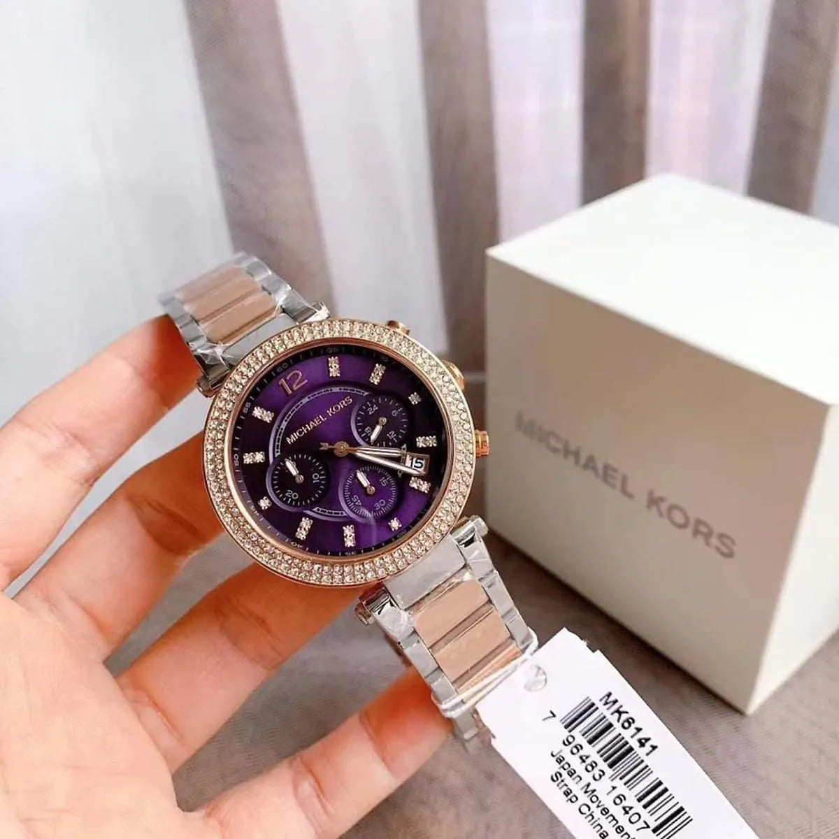  Shop Authentic Michael Kors Parker Chronograph Purple Dial Two Tone Steel Strap Watch For Women - MK6108 - Luxxuri
