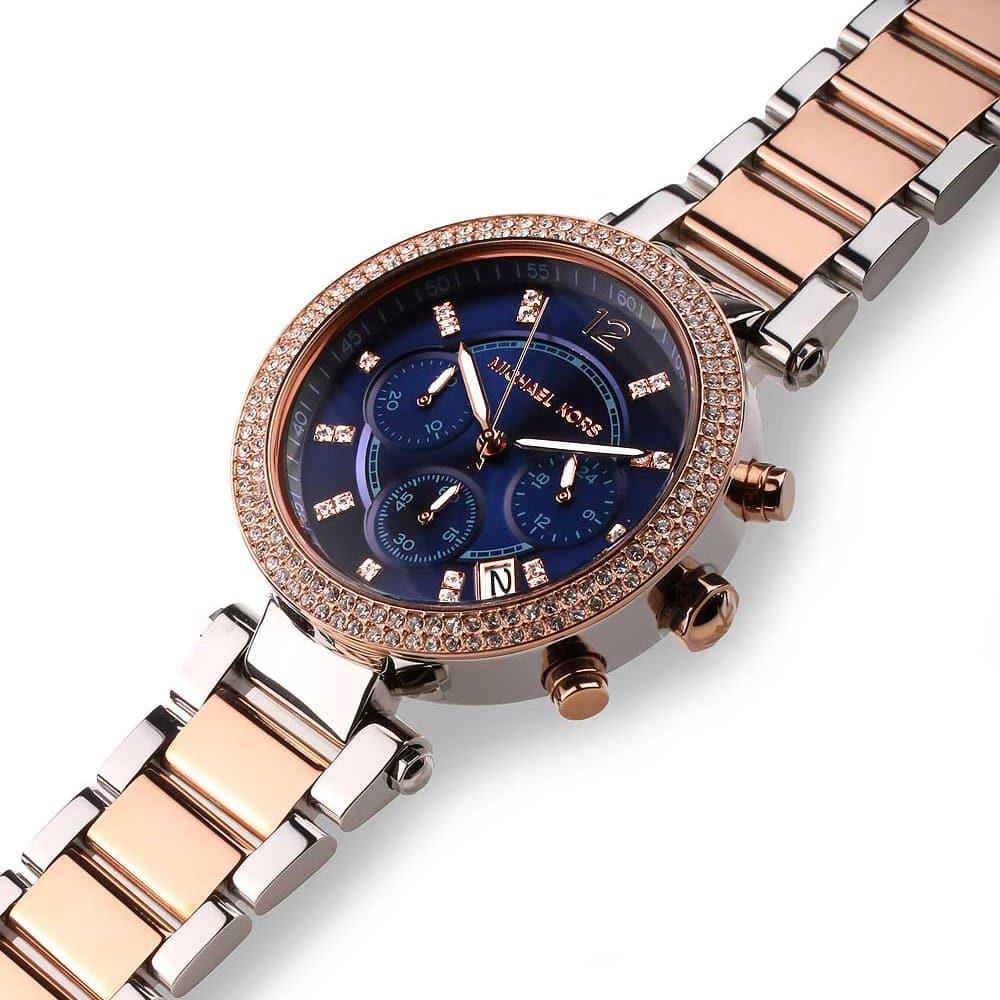  Shop Authentic Michael Kors Parker Blue Dial Two Tone Steel Strap Watch for Women - MK6141 - Luxxuri