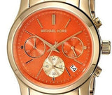  Shop Authentic Michael Kors Runway Chronograph Orange Dial Gold Steep Strap Watch For Women - MK6162 - Luxxuri