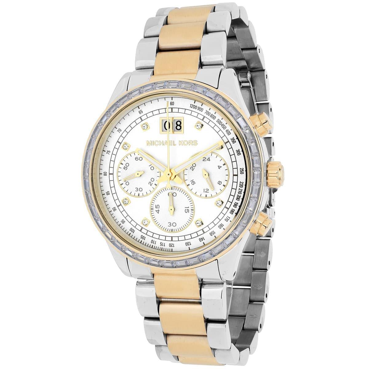  Shop Authentic Michael Kors Brinkley Chronograph Silver Dial Two Tone Steel Strap Watch for Women - MK6188 - Luxxuri