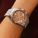  Shop Authentic Michael Kors Lexington Chronograph Brown Dial Silver Steel Strap Watch For Women - MK6221 - Luxxuri