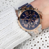 Shop Authentic Michael Kors Bradshaw Chronograph Blue Dial Two Tone Steel Strap Watch For Women - MK6389 - Luxxuri
