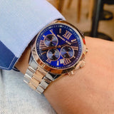  Shop Authentic Michael Kors Bradshaw Chronograph Blue Dial Two Tone Steel Strap Watch For Women - MK6389 - Luxxuri