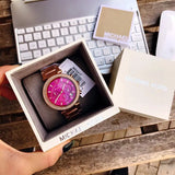 Shop Authentic Michael Kors Parker Chronograph Purple Dial Rose Gold Steel Strap Watch For Women - MK6417 - Luxxuri