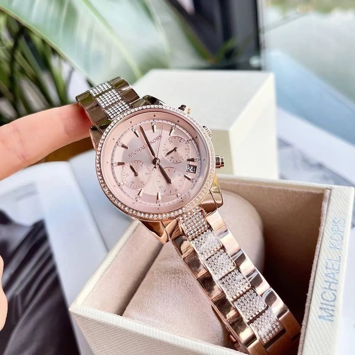  Shop Authentic Michael Kors Ritz Chronograph Rose Gold Dial Rose Gold Steel Strap Watch For Women - MK6485 - Luxxuri