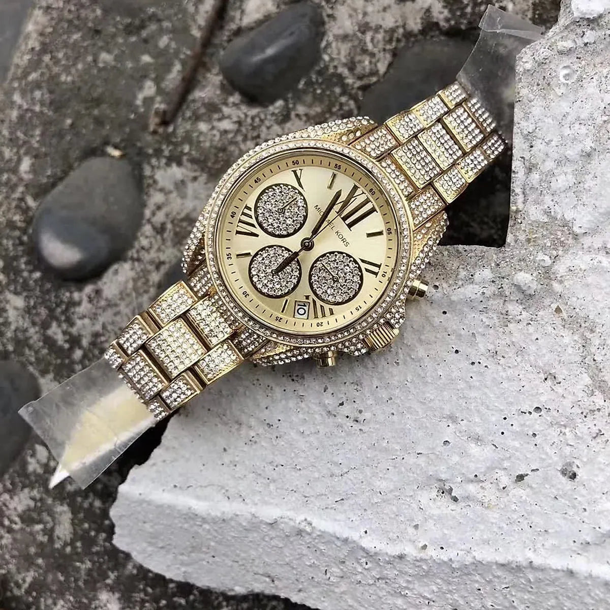  Shop Authentic Michael Kors Mini Bradshaw Crystals Gold Dial Gold Steel Strap Watch For Women - MK6494 - Luxxuri