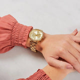  Shop Authentic Michael Kors Sofie Chronograph Quartz Gold Dial Gold Steel Strap Watch For Women - MK6559 - Luxxuri