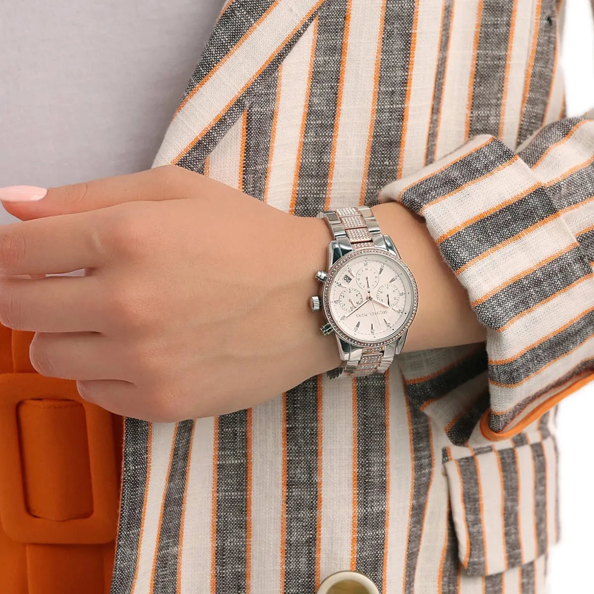  Shop Authentic Michael Kors Ritz Chronograph White Dial Two Tone Steel Strap Watch For Women - MK6651 - Luxxuri