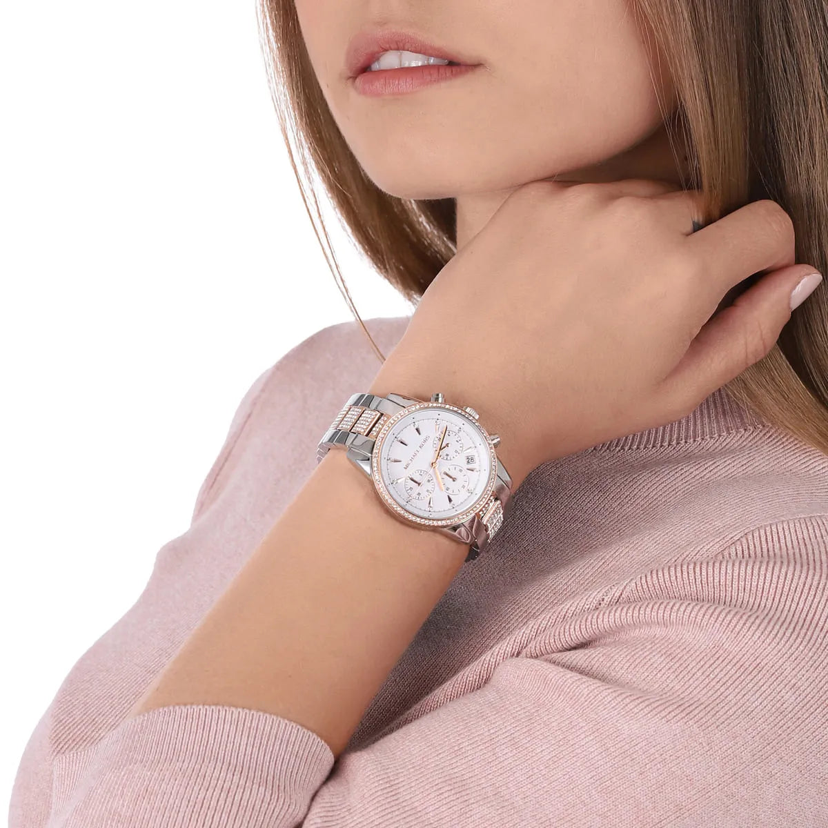  Shop Authentic Michael Kors Ritz Chronograph White Dial Two Tone Steel Strap Watch For Women - MK6651 - Luxxuri