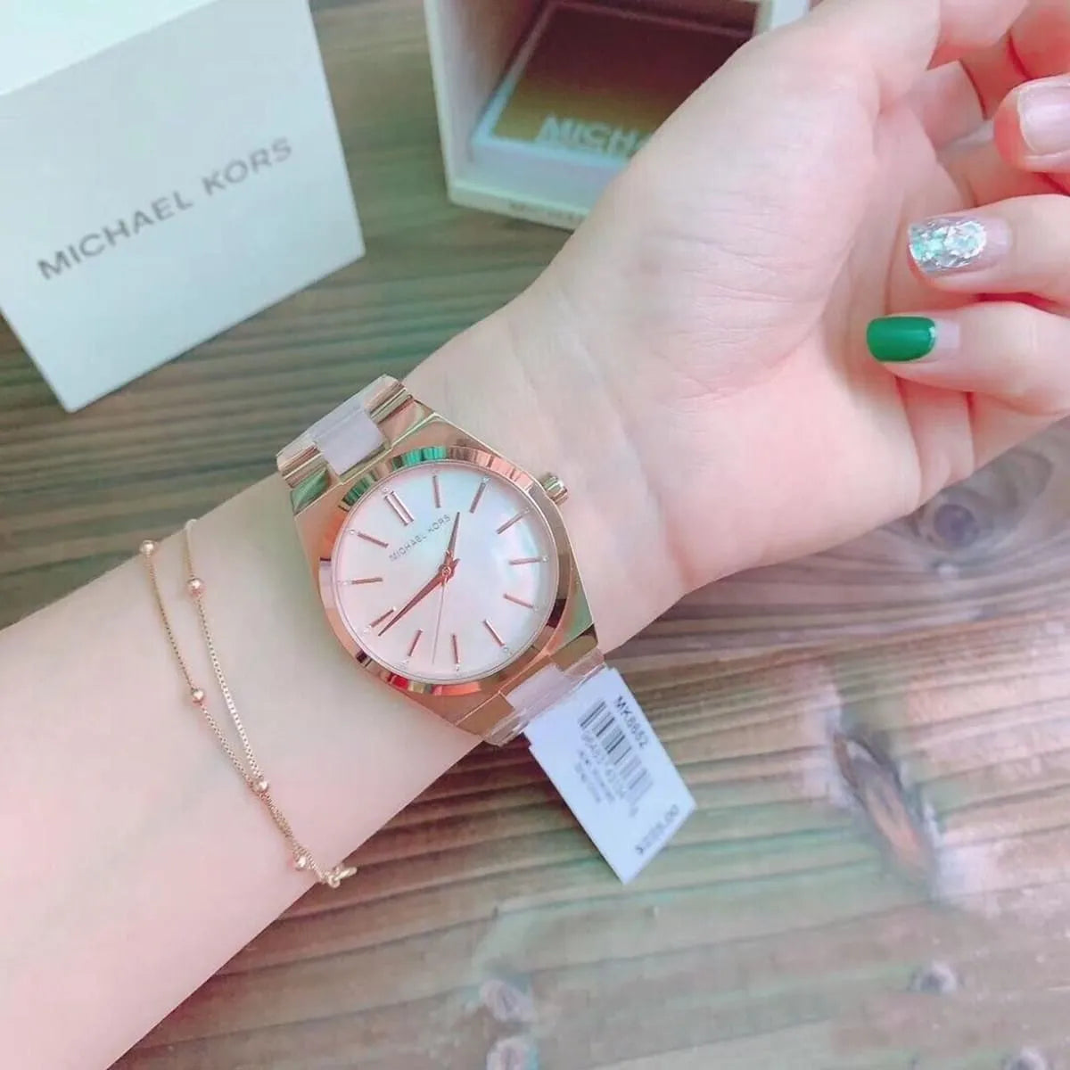  Shop Authentic Michael Kors Channing Quartz Mother of Pearl Pink Dial Two Tone Steel Strap Watch For Women - MK6652 - Luxxuri