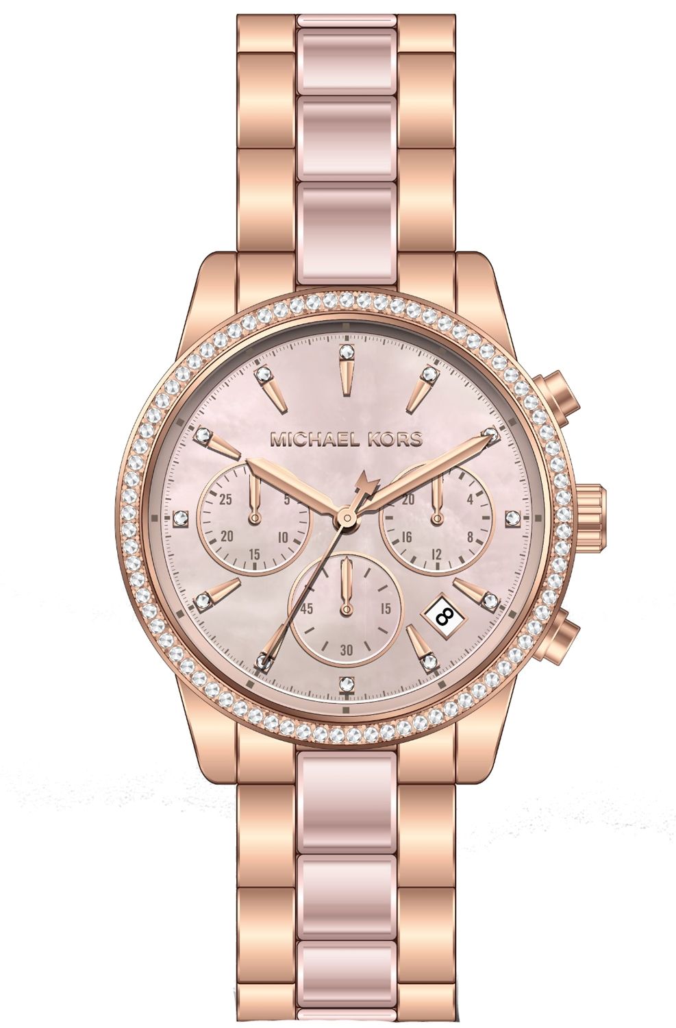 Shop Authentic Michael Kors Ritz Chronograph Mother of Pearl White Dial Two Tone Steel Strap Watch For Women - MK6769 - Luxxuri