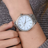  Shop Authentic Michael Kors Layton Chronograph Mother of Pearl Blue Dial Silver Steel Strap Watch For Women - MK6847 - Luxxuri