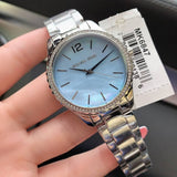  Shop Authentic Michael Kors Layton Chronograph Mother of Pearl Blue Dial Silver Steel Strap Watch For Women - MK6847 - Luxxuri
