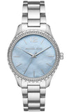  Shop Authentic Michael Kors Layton Chronograph Mother of Pearl Blue Dial Silver Steel Strap Watch For Women - MK6847 - Luxxuri