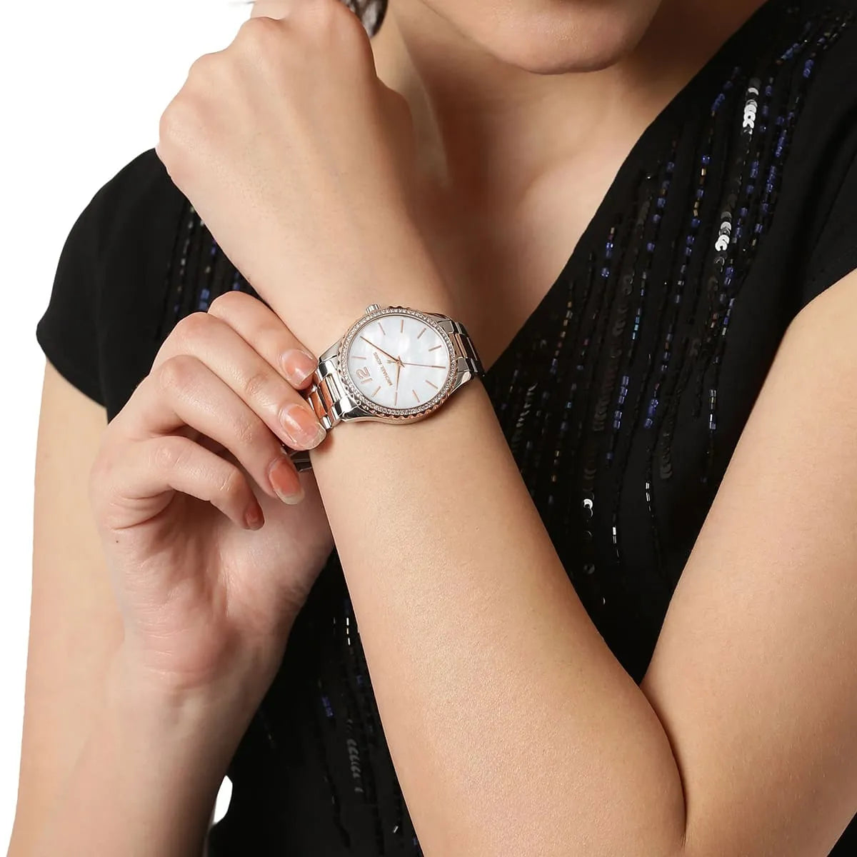  Shop Authentic Michael Kors Layton Three Hand Mother of Pearl White Dial Two Tone Steel Strap Watch For Women - MK6849 - Luxxuri