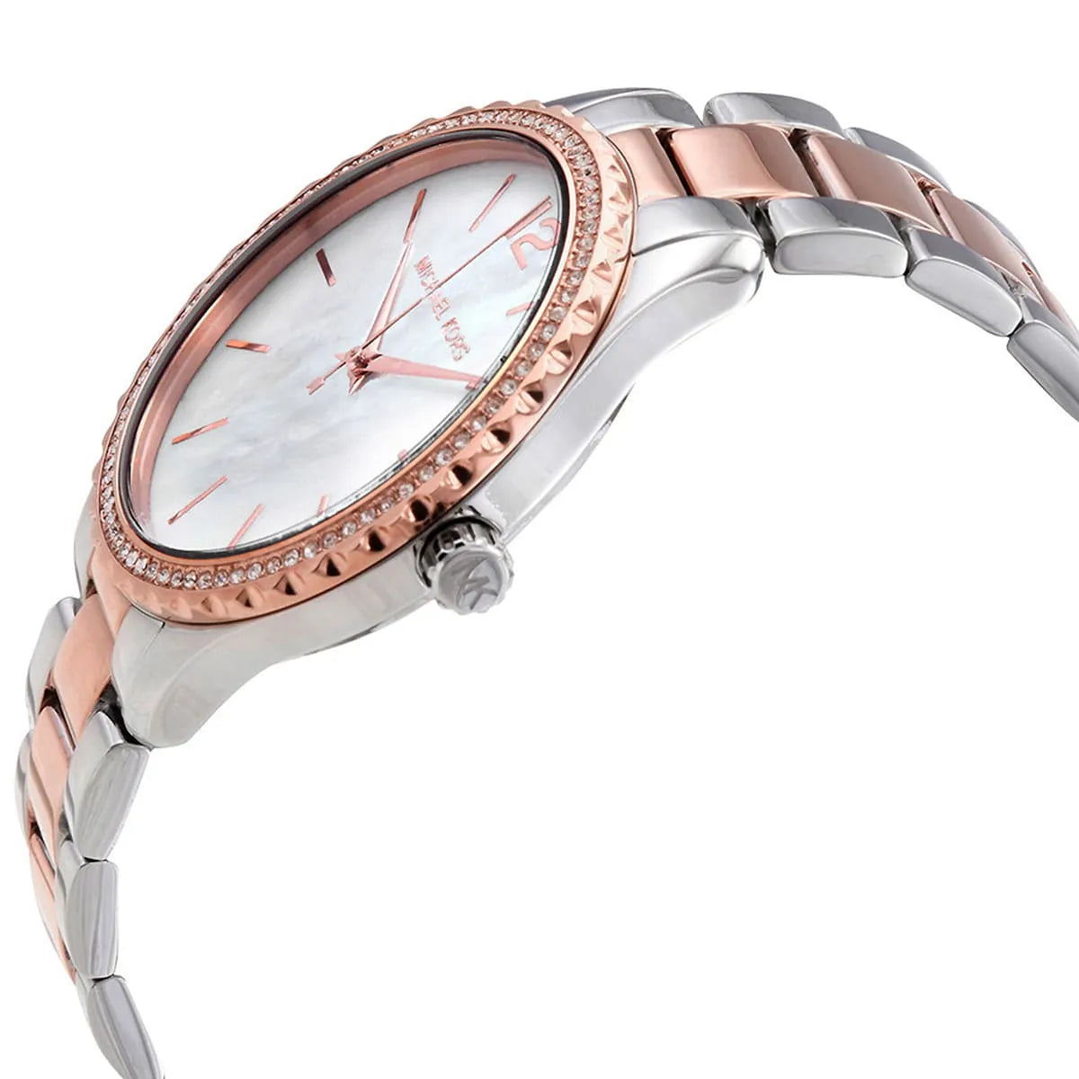  Shop Authentic Michael Kors Layton Three Hand Mother of Pearl White Dial Two Tone Steel Strap Watch For Women - MK6849 - Luxxuri