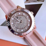  Shop Authentic Michael Kors Runway Three Hand Crystal Pave Dial Pink Rubber Strap Watch For Women - MK6854 - Luxxuri