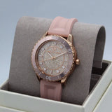  Shop Authentic Michael Kors Runway Three Hand Crystal Pave Dial Pink Rubber Strap Watch For Women - MK6854 - Luxxuri