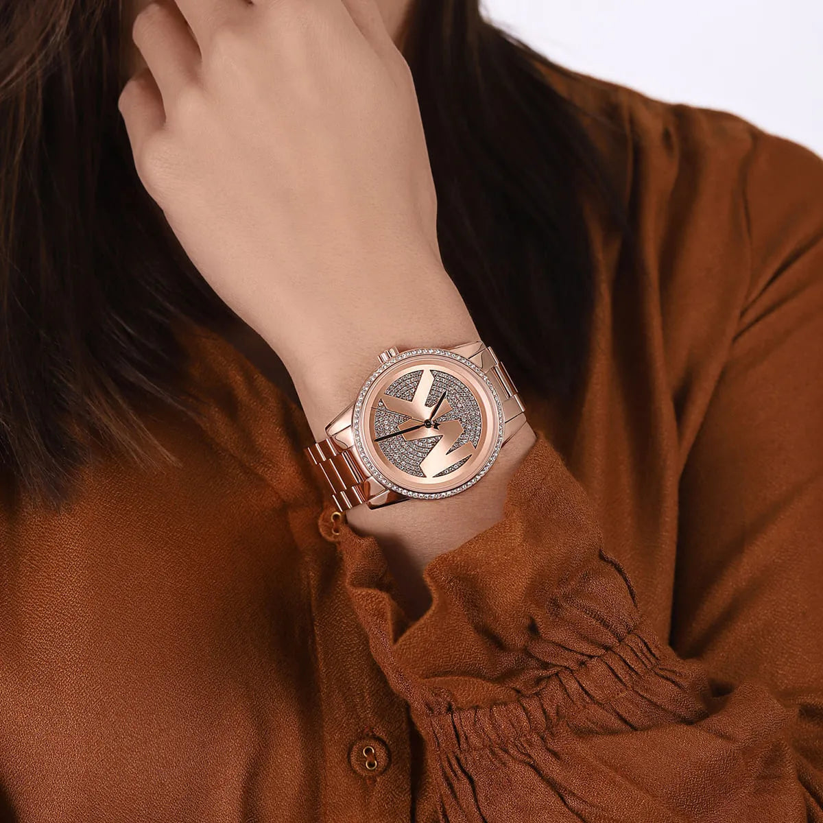  Shop Authentic Michael Kors Ritz Analog Crystals Silver Dial Rose Gold Steel Strap Watch for Women - MK6863 - Luxxuri